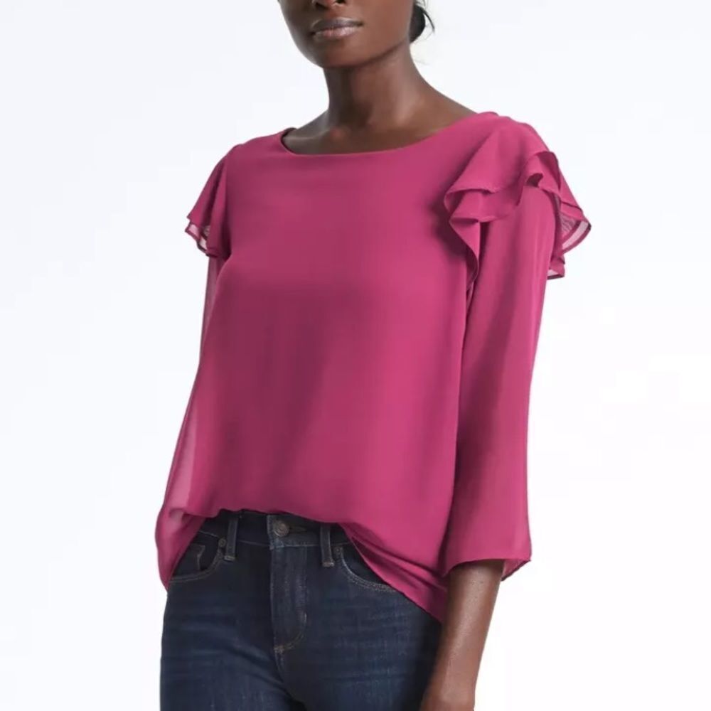 Banana Republic Ruffle Shoulder Pink Blouse XS